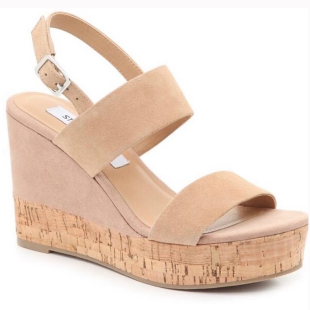 STEVE MADDEN
Wedged-Heel Sandals with Buckle Closure